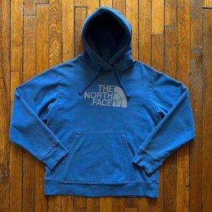 Vintage‎ Y2K The North Face Men's Blue Grey Spell Out Logo Hoodie Sweatshirt.